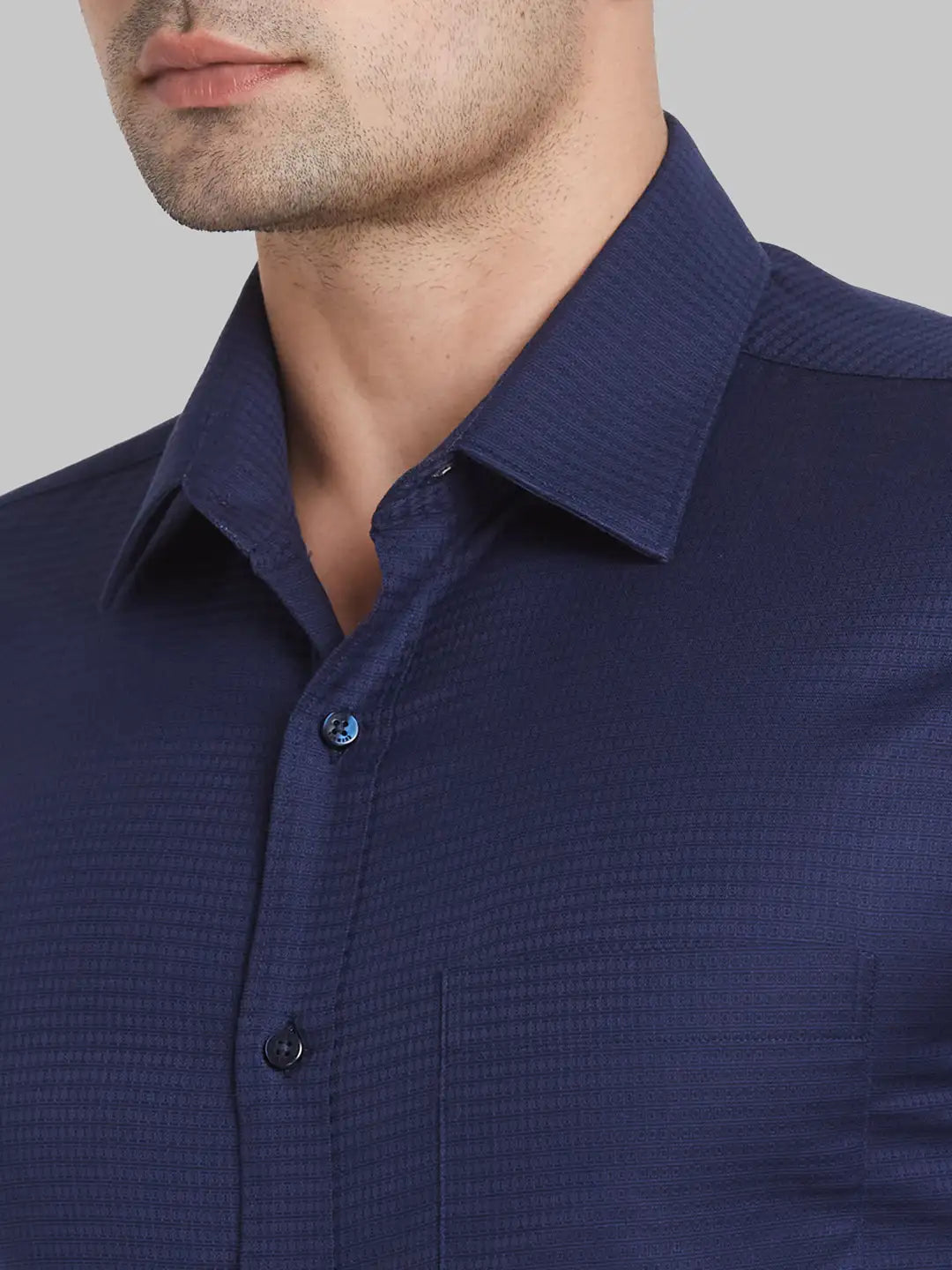 Men Blue Contemporary Fit Structure  Cotton Full Sleeve Regular Collar Shirts