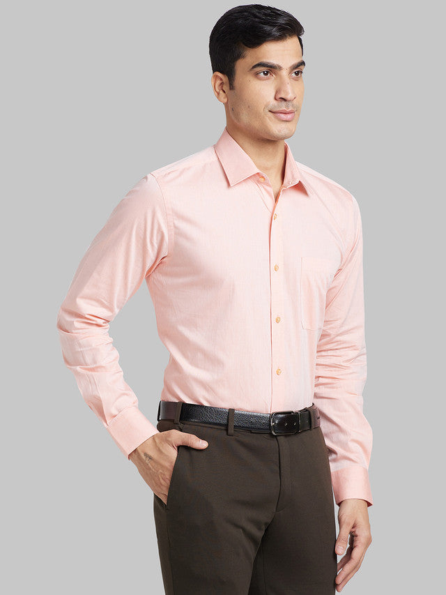Raymond Orange Solid Contemporary Fit Full Sleeve Cotton Shirt