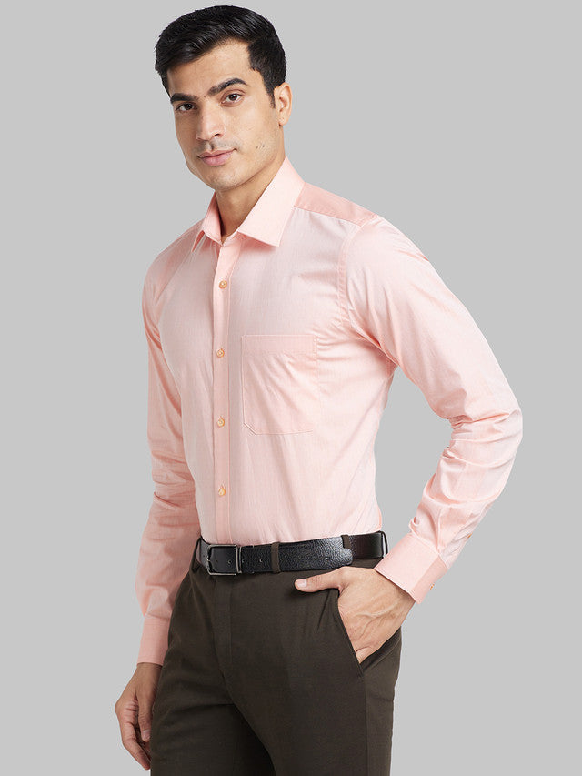 Raymond Orange Solid Contemporary Fit Full Sleeve Cotton Shirt