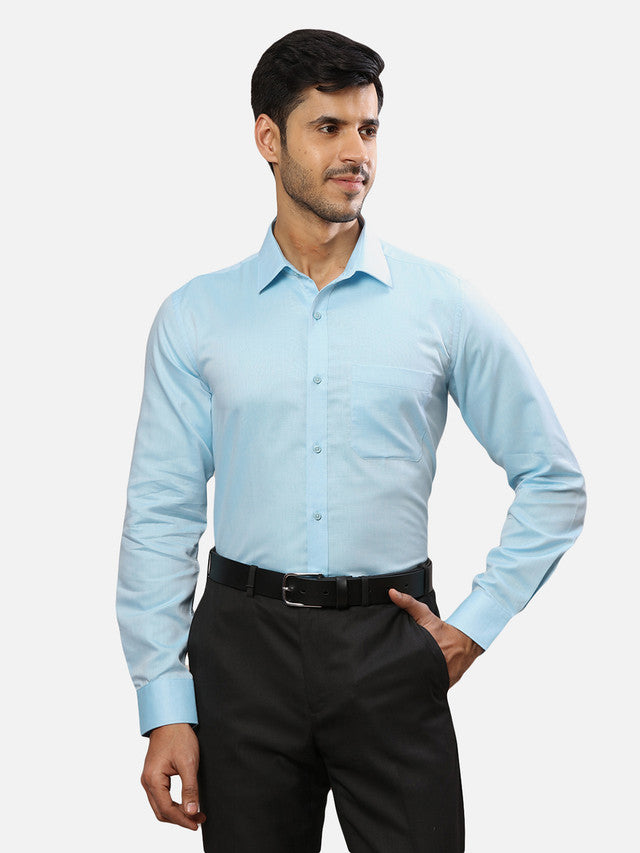 Raymond Blue Solid Contemporary Fit Full Sleeve Cotton Shirt