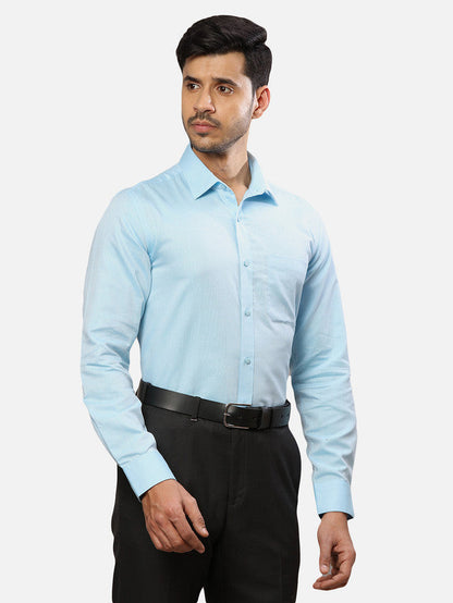Raymond Blue Solid Contemporary Fit Full Sleeve Cotton Shirt