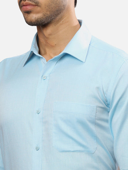 Raymond Blue Solid Contemporary Fit Full Sleeve Cotton Shirt