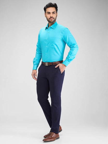 Raymond Blue Solid Contemporary Fit Cotton Formal Shirt