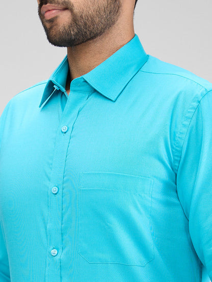 Raymond Blue Solid Contemporary Fit Cotton Formal Shirt