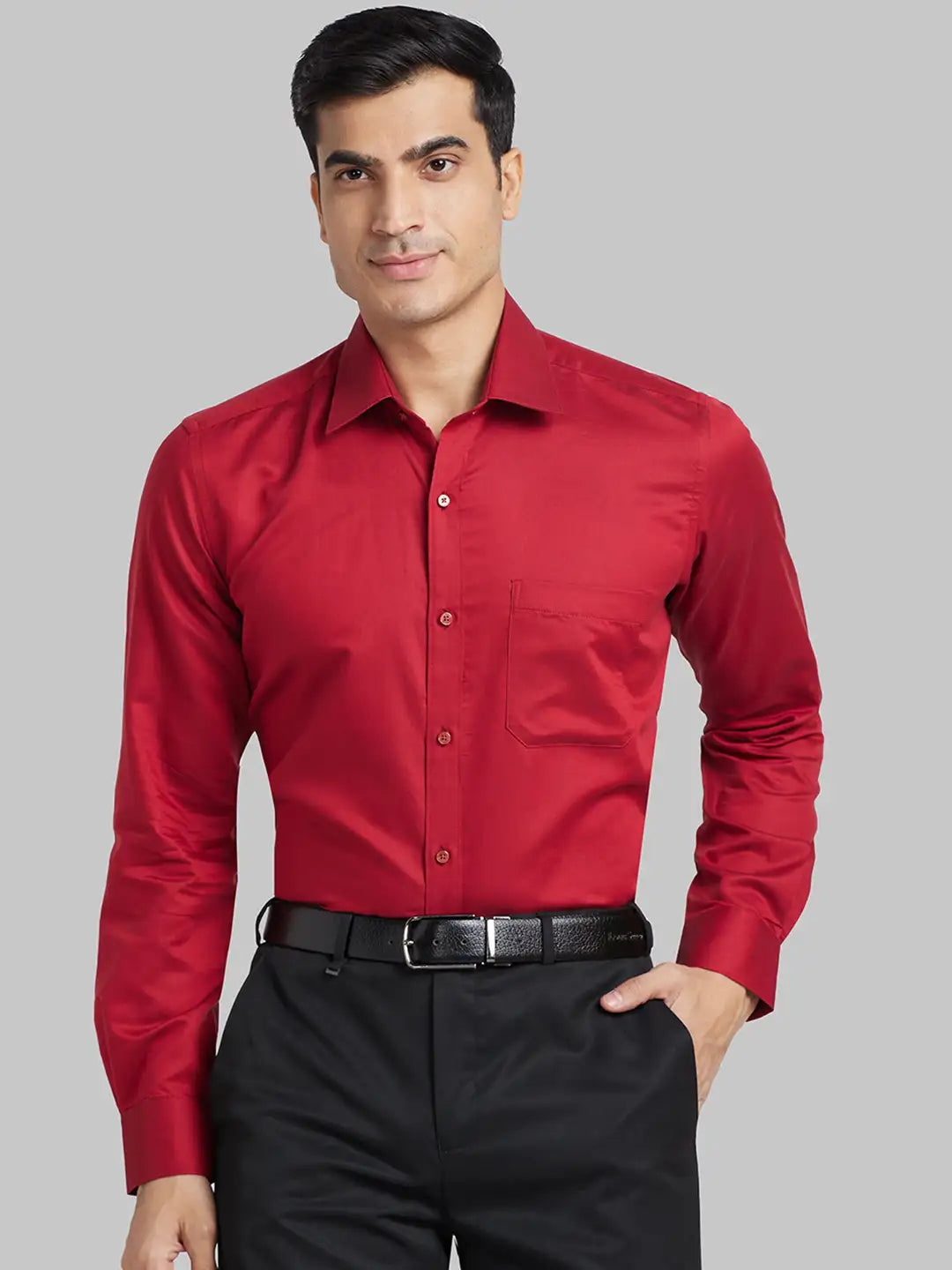Men Red Contemporary Fit Solid  Cotton Full Sleeve Regular Collar Shirts