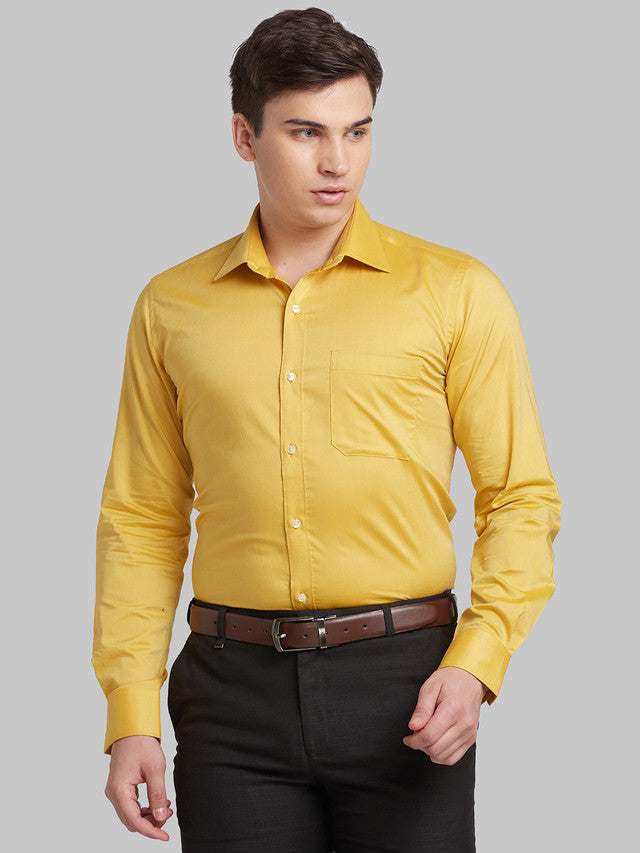 Raymond Yellow Solid Contemporary Fit Cotton Formal Shirt