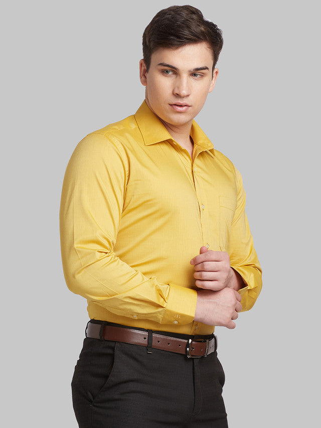 Raymond Yellow Solid Contemporary Fit Cotton Formal Shirt