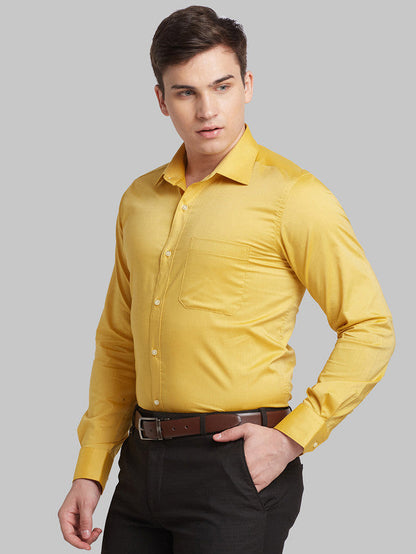 Raymond Yellow Solid Contemporary Fit Cotton Formal Shirt