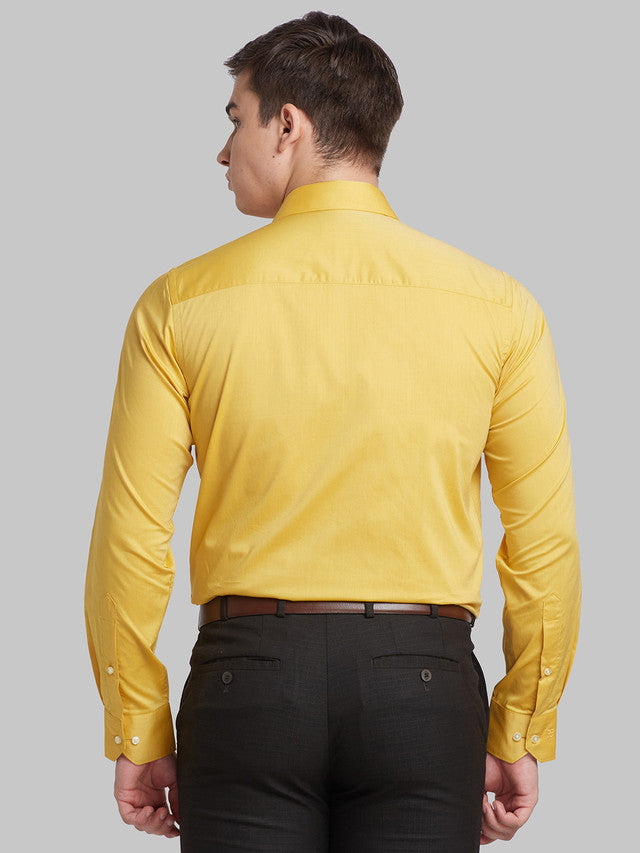 Raymond Yellow Solid Contemporary Fit Cotton Formal Shirt
