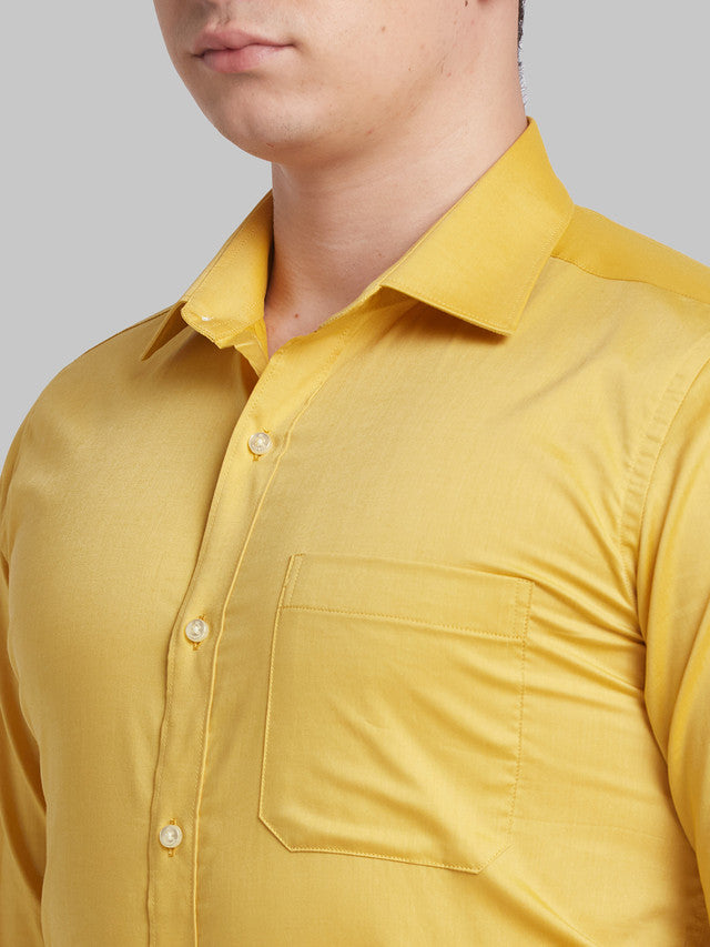 Raymond Yellow Solid Contemporary Fit Cotton Formal Shirt