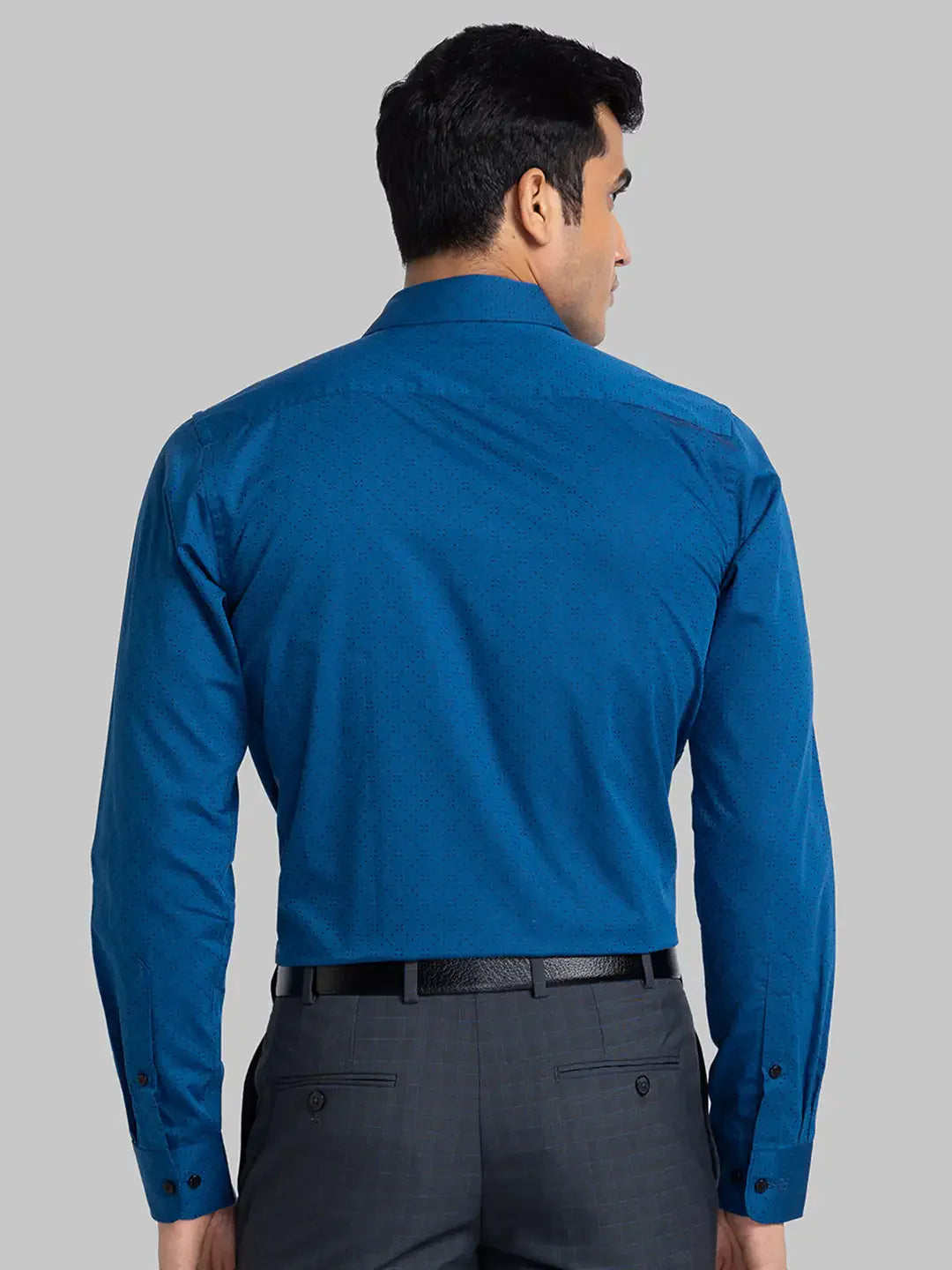 Men Blue Slim Fit Structure Cotton Half Sleeve Shirts