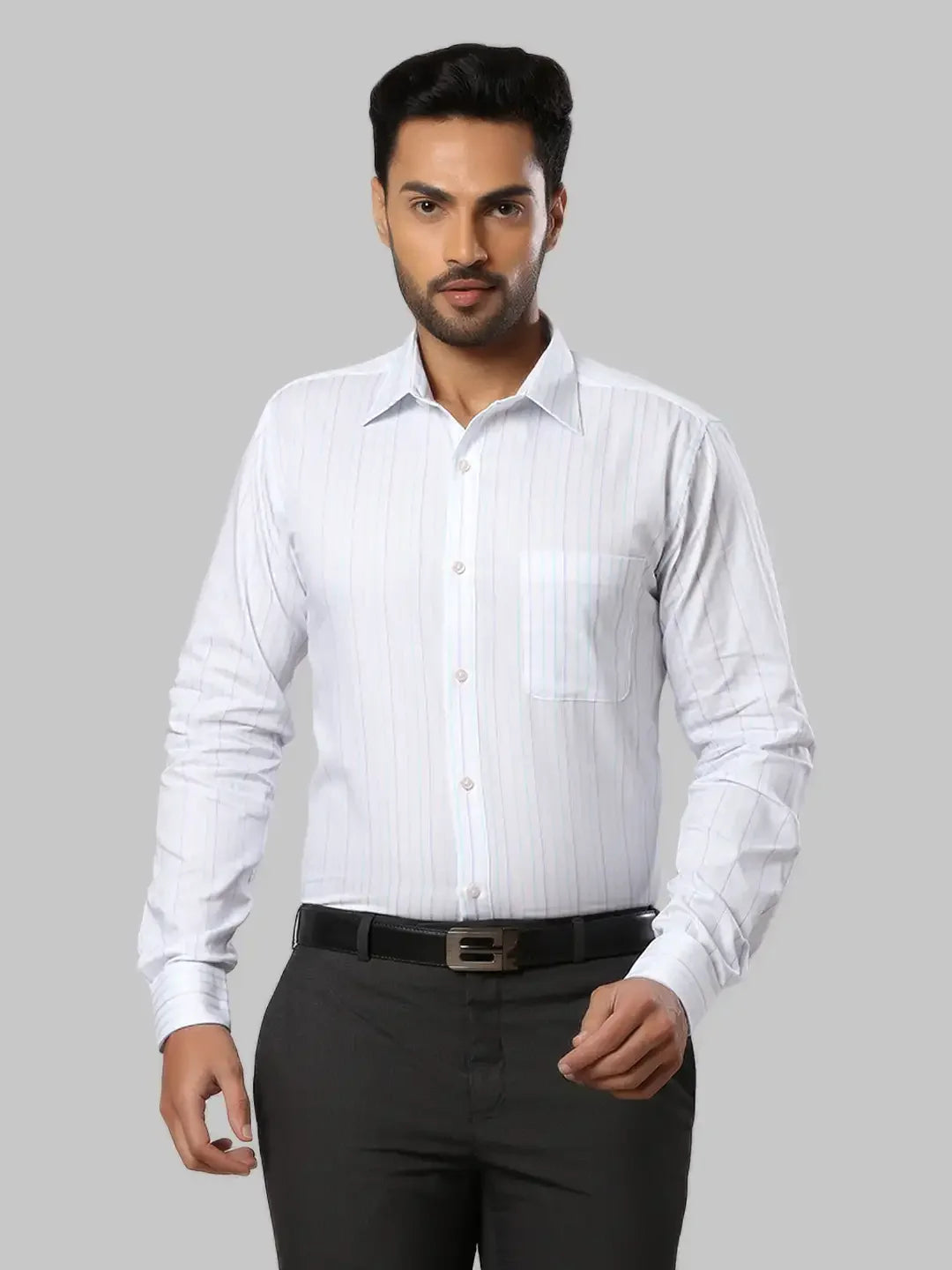 Men Petrol Slim Fit Stripe Cotton Half Sleeve Shirts