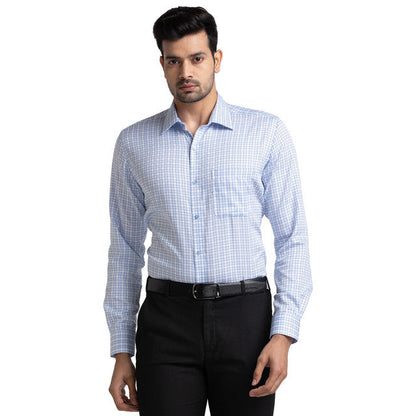 Raymond Men Blue Checks Contemporary Fit Cotton Shirt