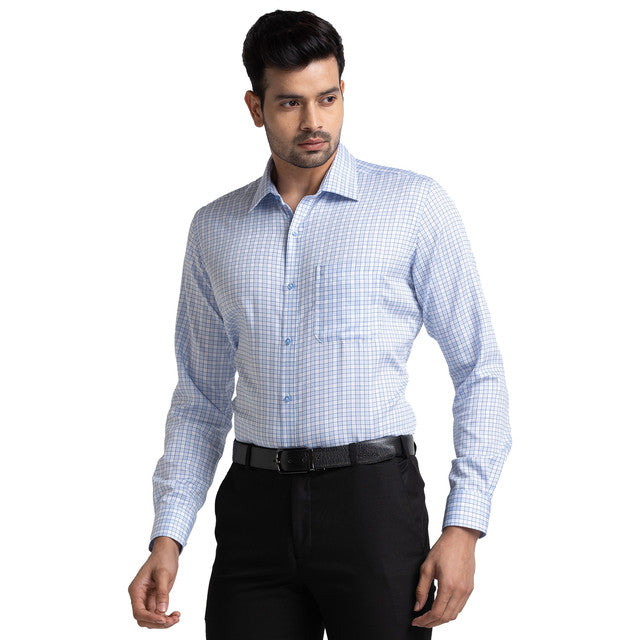 Raymond Men Blue Checks Contemporary Fit Cotton Shirt