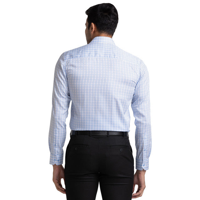 Raymond Men Blue Checks Contemporary Fit Cotton Shirt
