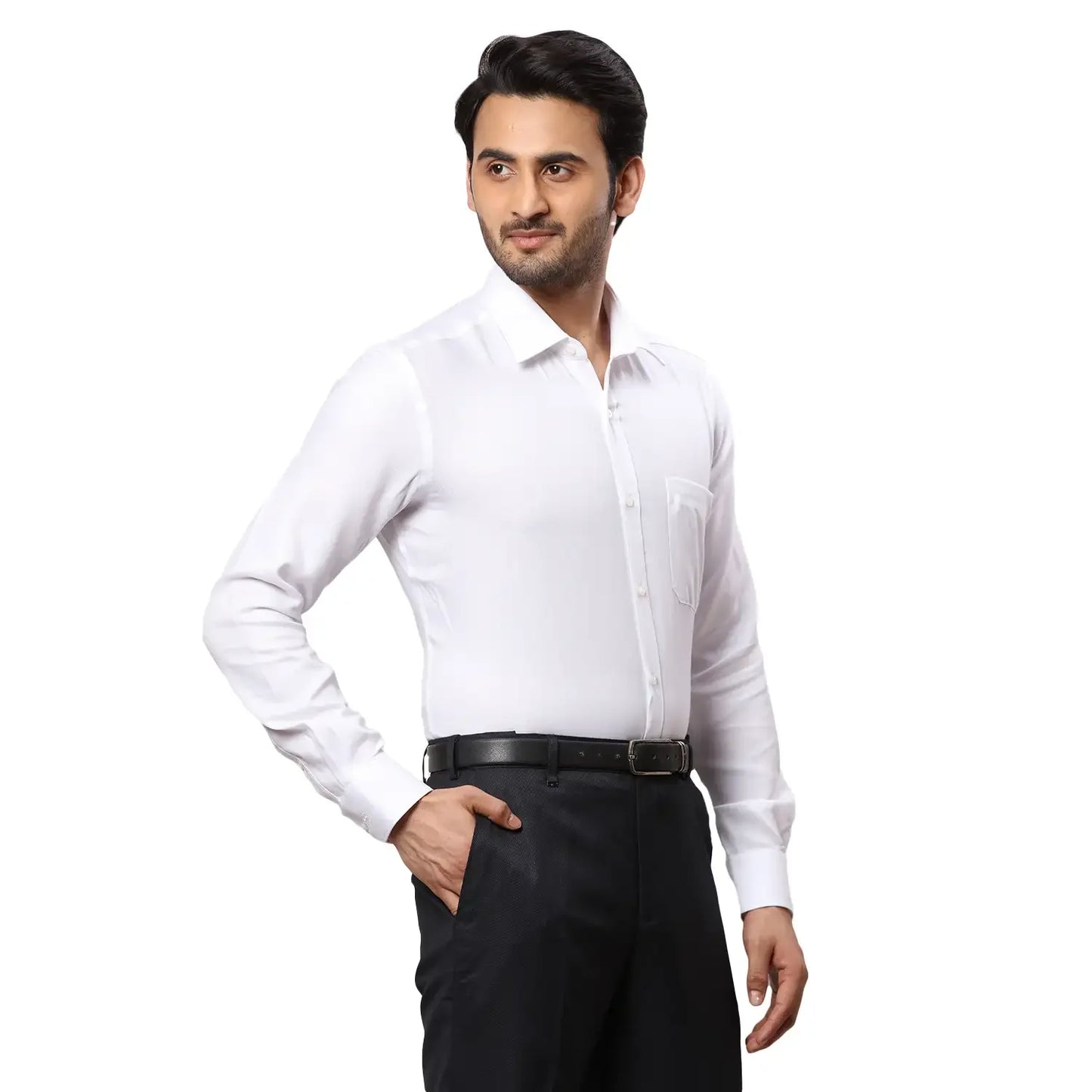 Men White Contemporary Fit Structure Cotton Full Sleeves Cutaway Collar Shirts