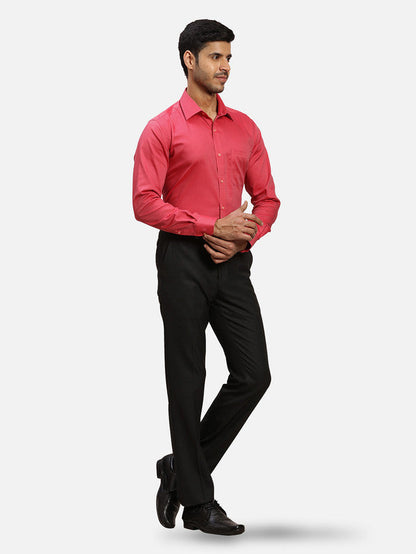 Raymond Red Solid Contemporary Fit Full Sleeve Cotton Shirt