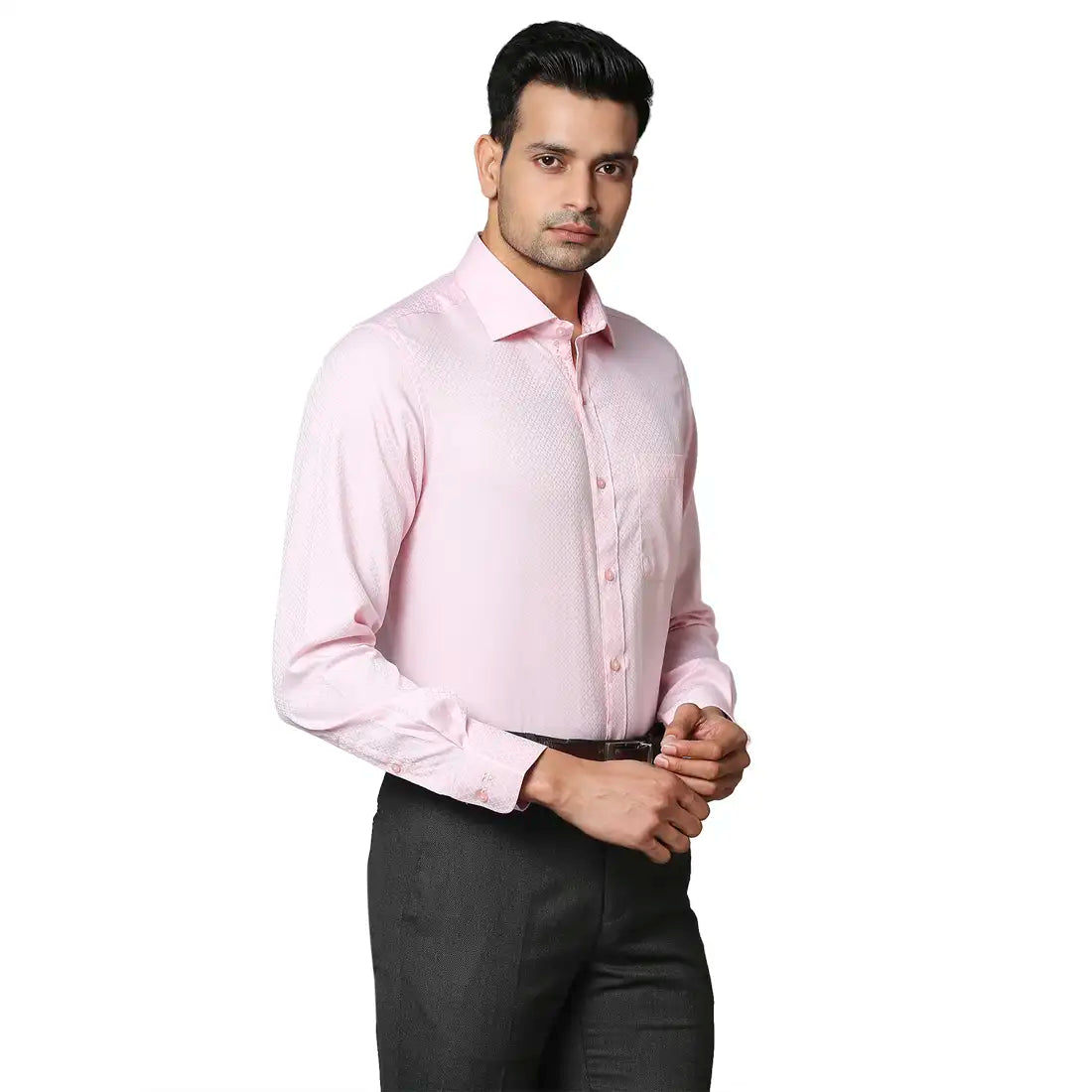 Men Red Contemporary Fit Structure Cotton Shirts