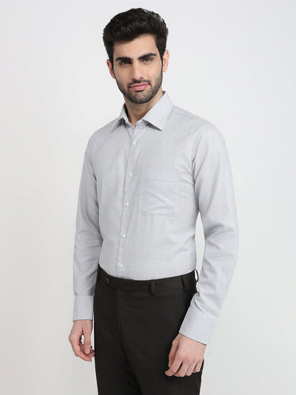 Raymond Men Grey Structure Slim Fit Cotton Full Sleeve Formal Shirt