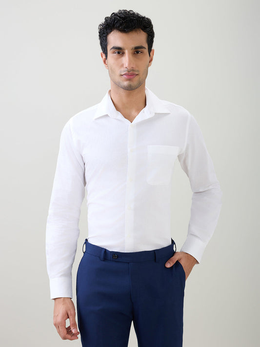 Raymond Men White Structure Slim Fit Cotton Full Sleeve Formal Shirt