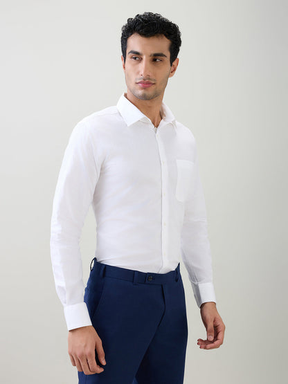 Raymond Men White Structure Slim Fit Cotton Full Sleeve Formal Shirt