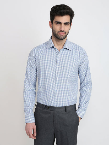 Raymond Men Blue Checks Slim Fit Bamboo Blend Full Sleeve Formal Shirt