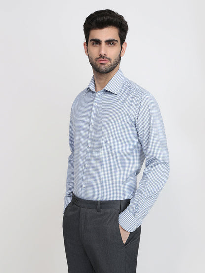 Raymond Men Blue Checks Slim Fit Bamboo Blend Full Sleeve Formal Shirt