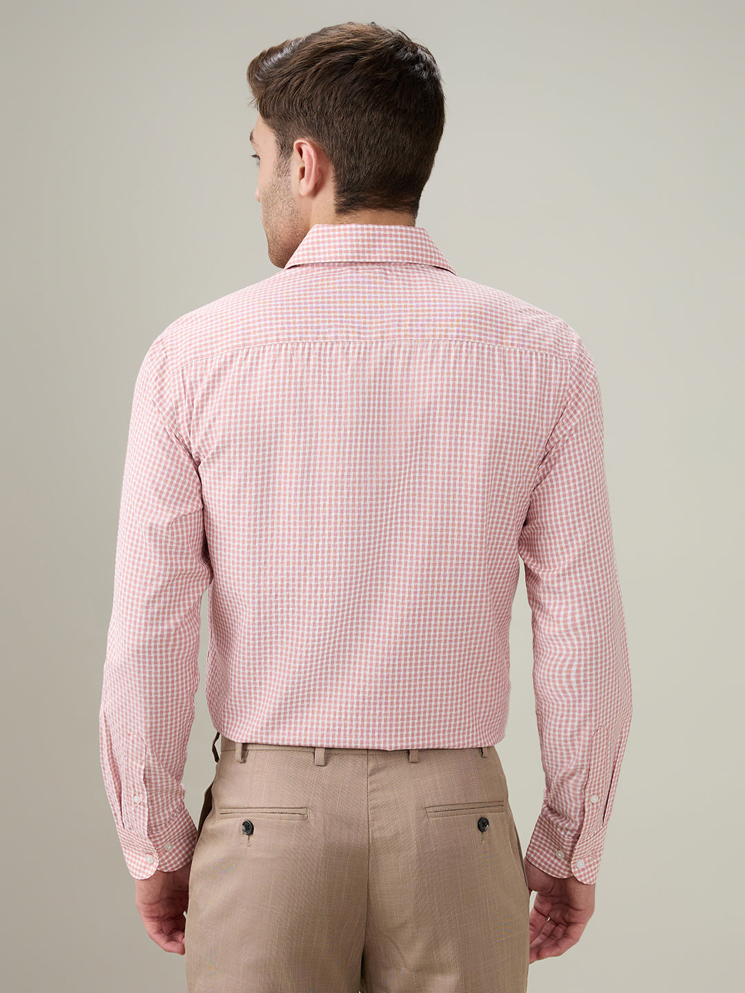 Raymond Men Orange Checks Slim Fit Bamboo Blend Full Sleeve Formal Shirt