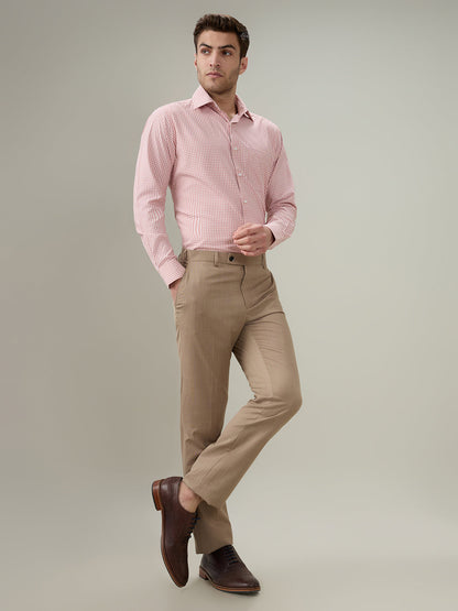 Raymond Men Orange Checks Slim Fit Bamboo Blend Full Sleeve Formal Shirt