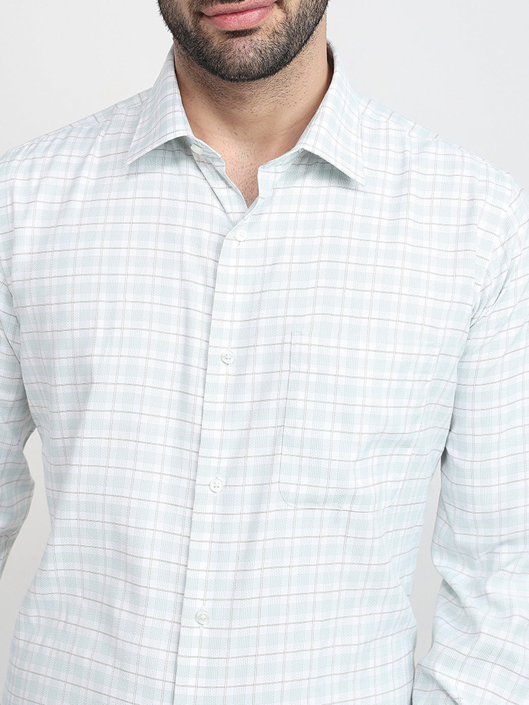 Raymond Men Green Checks Slim Fit Bamboo Blend Full Sleeve Formal Shirt