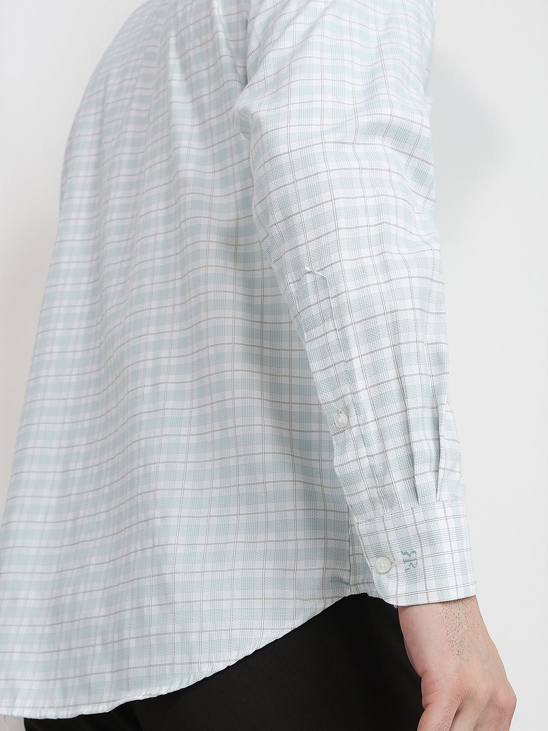 Raymond Men Green Checks Slim Fit Bamboo Blend Full Sleeve Formal Shirt