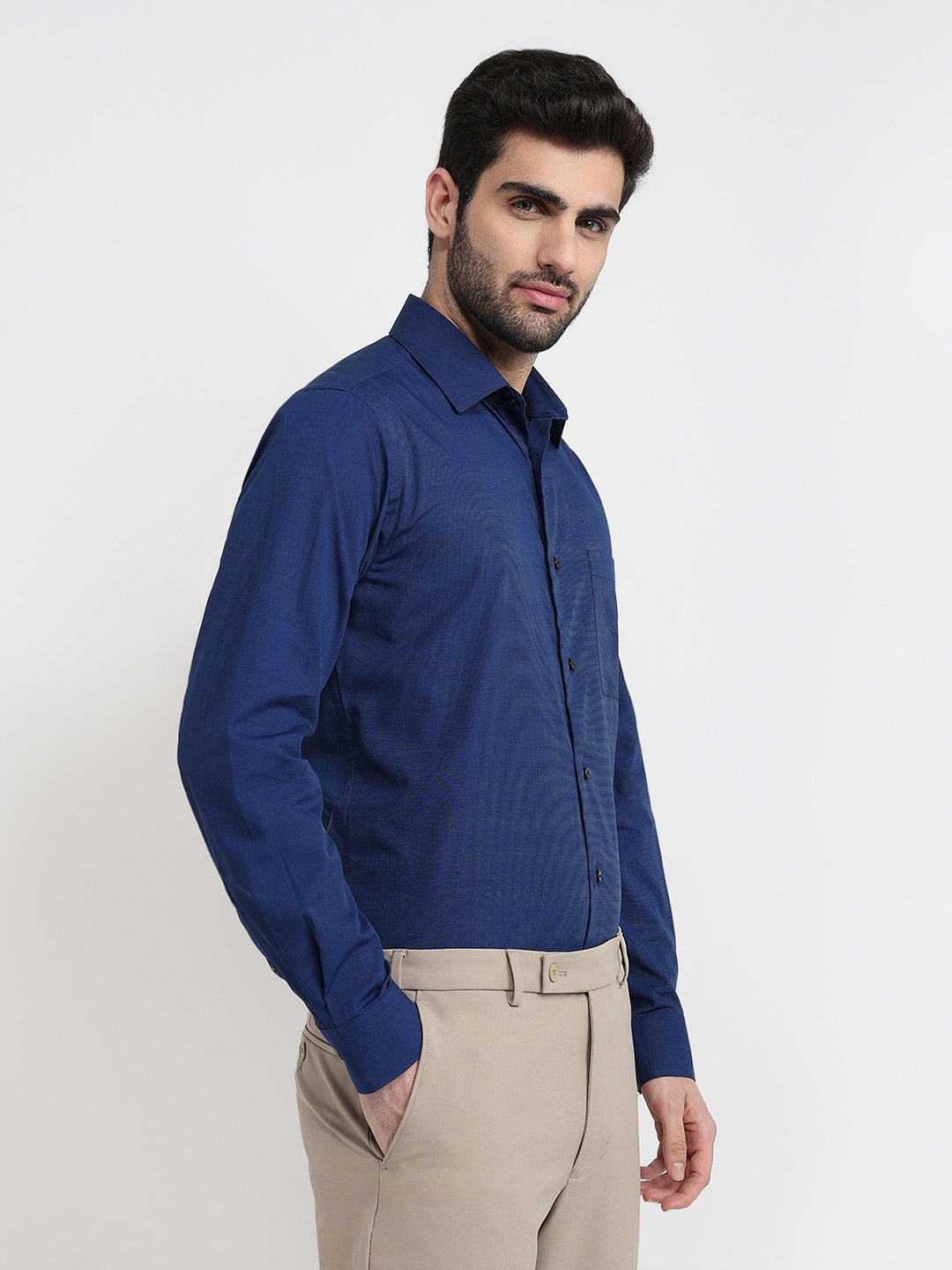 Raymond Men Blue Fil-A-Fil Slim Fit Cotton Full Sleeve Formal Shirt