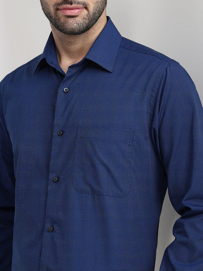 Raymond Men Blue Fil-A-Fil Slim Fit Cotton Full Sleeve Formal Shirt