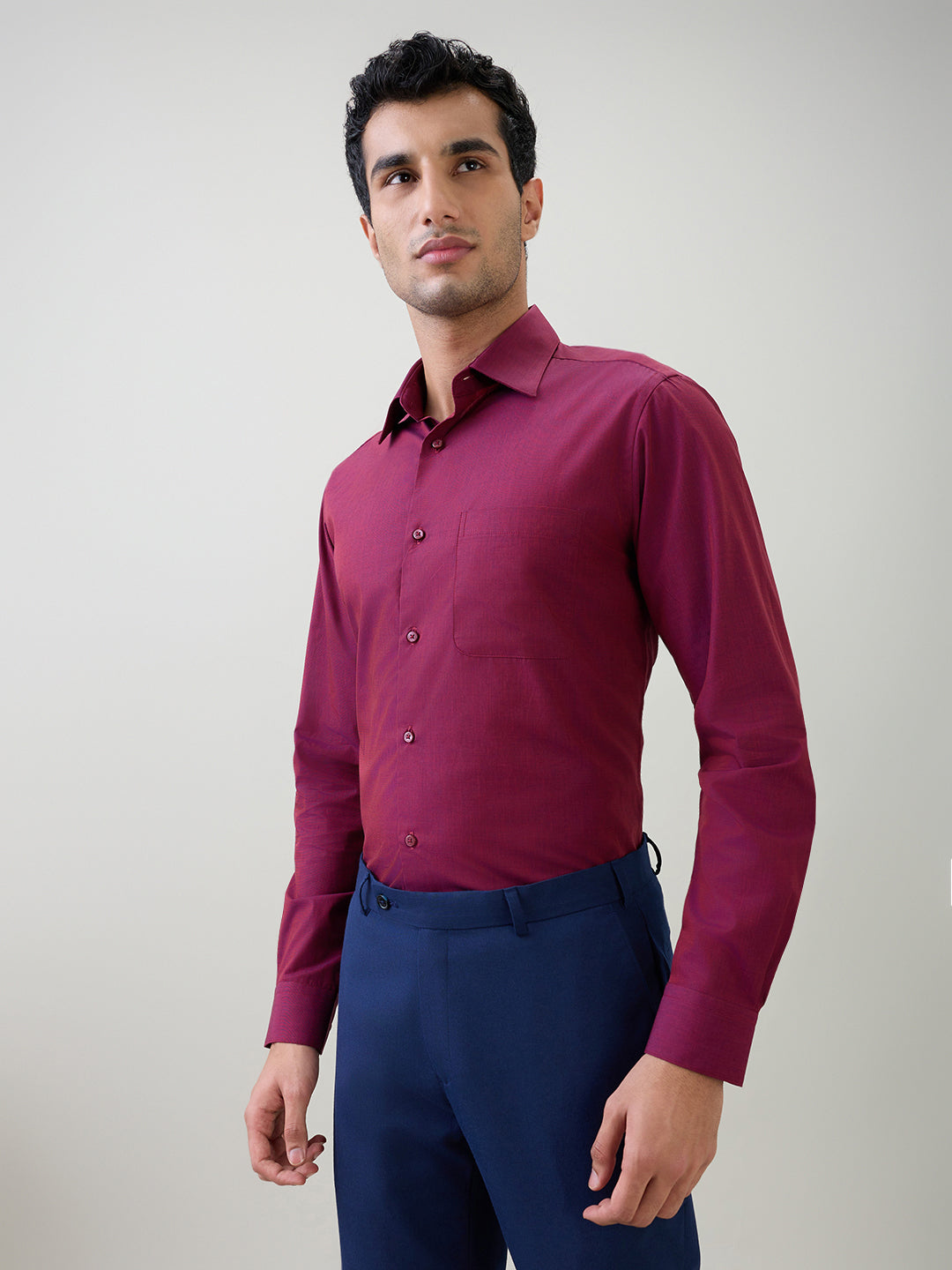 Raymond Men Maroon Fil-A-Fil Slim Fit Cotton Full Sleeve Formal Shirt