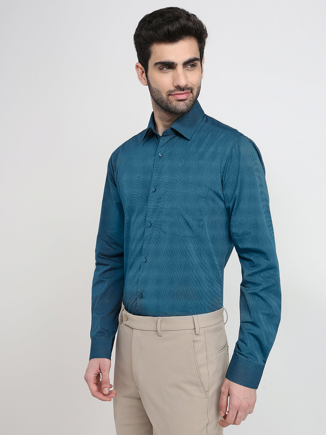 Raymond Men Blue Fil-A-Fil Slim Fit Cotton Full Sleeve Formal Shirt