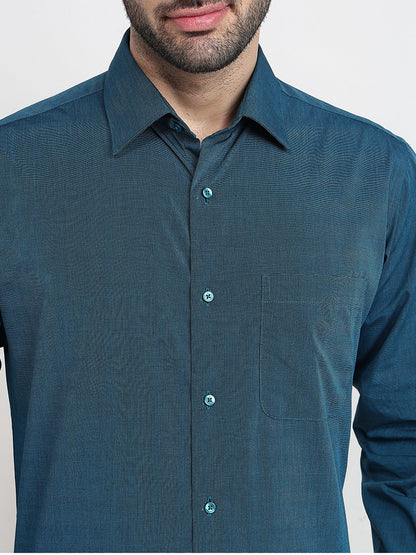Raymond Men Blue Fil-A-Fil Slim Fit Cotton Full Sleeve Formal Shirt