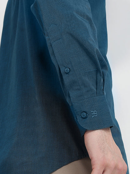 Raymond Men Blue Fil-A-Fil Slim Fit Cotton Full Sleeve Formal Shirt