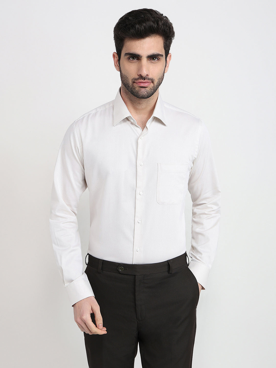 Raymond Men Brown Structure Slim Fit Cotton Full Sleeve Formal Shirt