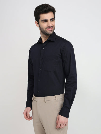 Raymond Men Blue Solid Chambray Slim Fit Cotton Full Sleeve Formal Shirt