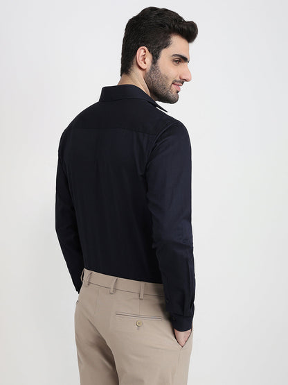 Raymond Men Blue Solid Chambray Slim Fit Cotton Full Sleeve Formal Shirt