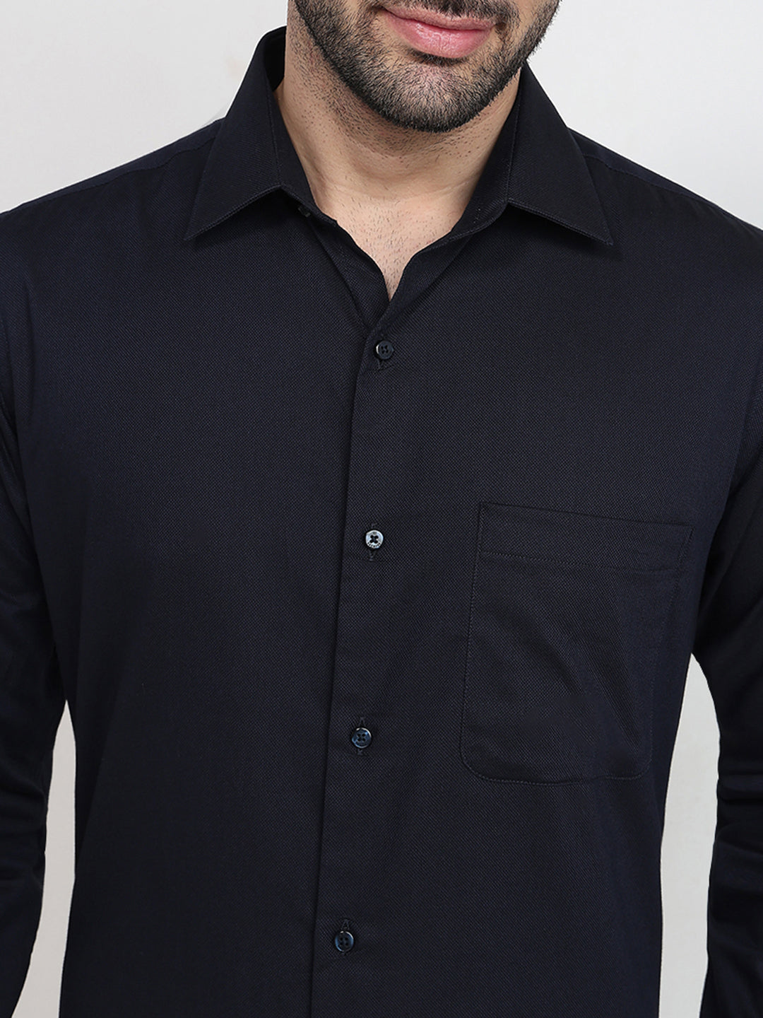 Raymond Men Blue Solid Chambray Slim Fit Cotton Full Sleeve Formal Shirt