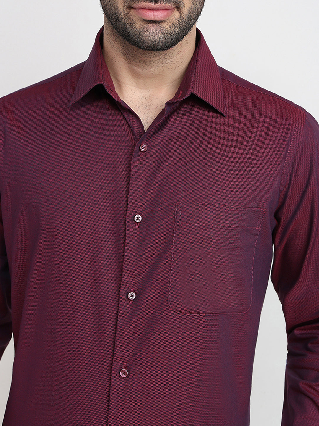 Raymond Men Maroon Solid Chambray Slim Fit Cotton Full Sleeve Formal Shirt