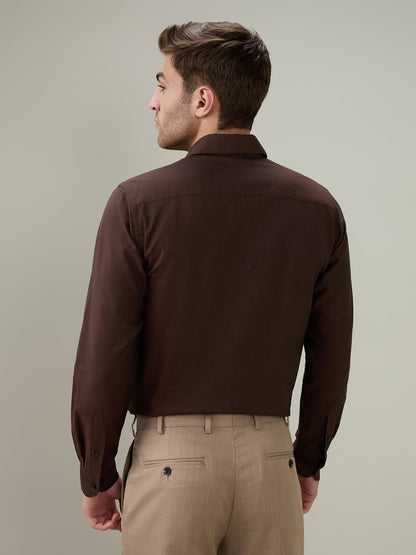 Raymond Men Brown Solid Chambray Slim Fit Cotton Full Sleeve Formal Shirt