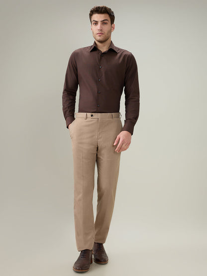 Raymond Men Brown Solid Chambray Slim Fit Cotton Full Sleeve Formal Shirt