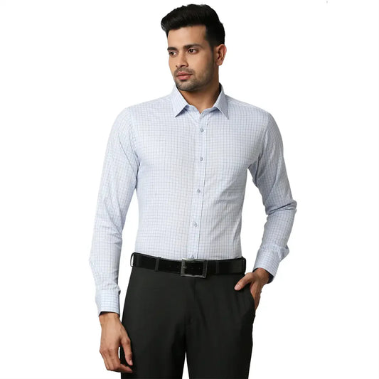 Men Blue Slim Fit Checks Cotton Cut Collar Shirts