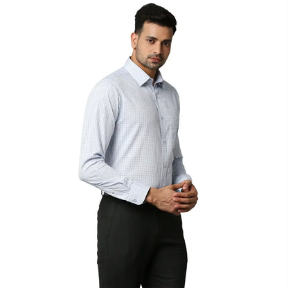 Men Blue Slim Fit Checks Cotton Cut Collar Shirts