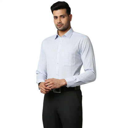 Men Blue Slim Fit Checks Cotton Cut Collar Shirts