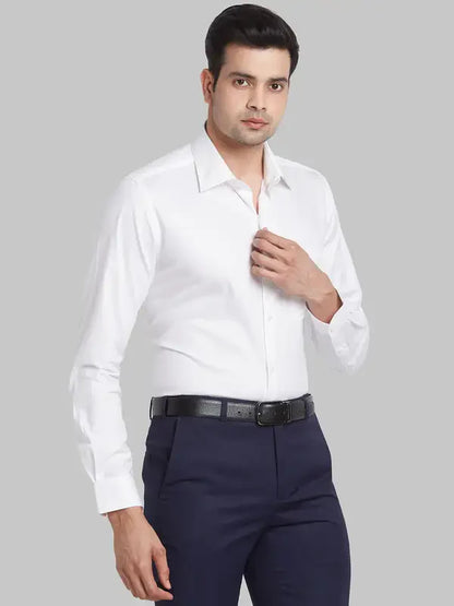 Men White Contemporary Fit Structure Cotton Shirts