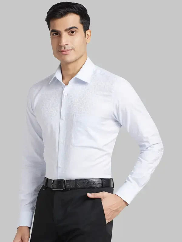 Men Blue Contemporary Fit Jacquard Cotton Shirts