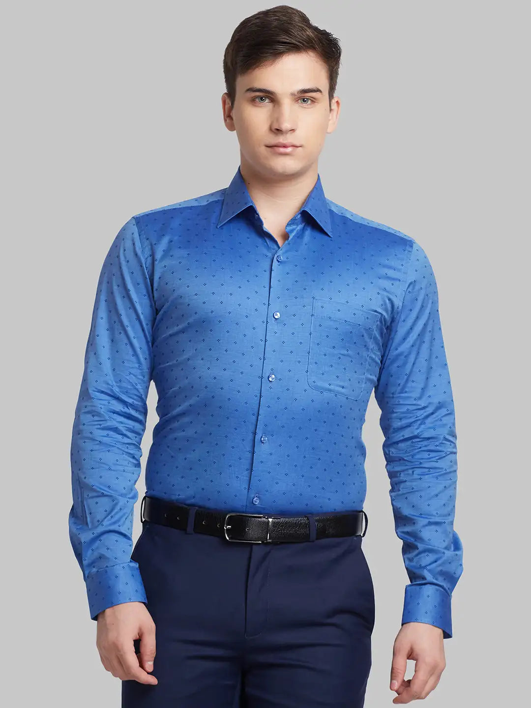 Men Blue Contemporary Fit Structure  Cotton   Shirts